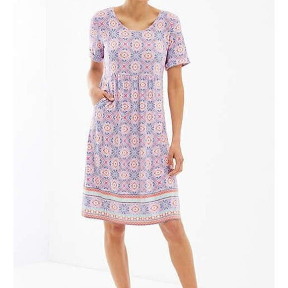 J Jill Dress Womens XS Purple Multi Geo Print Soft Stretch Cuffed Short Sleeves - Picture 14 of 16